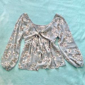 Willow and Root tie front flowy floral dressy top NWT